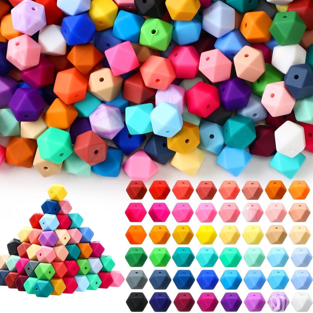 5751 288 Pcs Hexagon Silicone Beads Bulk 48 Colors 14mm for Keychain